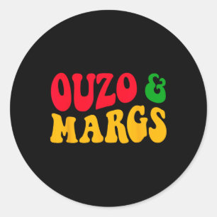 Ouzo und Margs lustiger Cinco De Mayo Griechisch O Runder Aufkleber