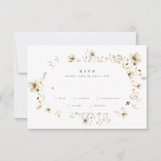 Oval Abundance Dried Wildflower Pampas Wedding RSVP Karte (Vorderseite)