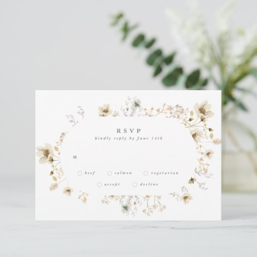 Oval Abundance Dried Wildflower Pampas Wedding RSVP Karte (Stehend Vorderseite)