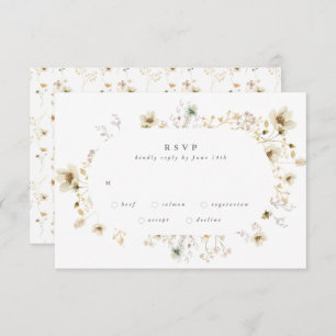 Oval Abundance Dried Wildflower Pampas Wedding RSVP Karte