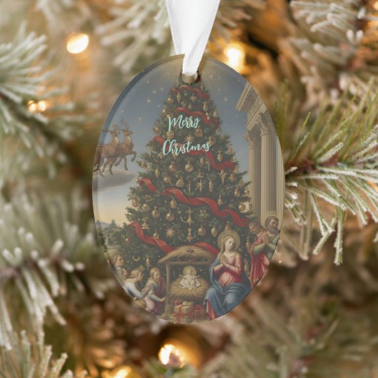 Oval Acrylic Nativity Santa Christmas Ornament (Baum)