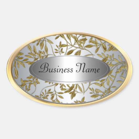 Oval Aufkleber Etikett Black Silver Gold Floral (Vorderseite)