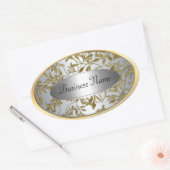Oval Aufkleber Etikett Black Silver Gold Floral (Umschlag)