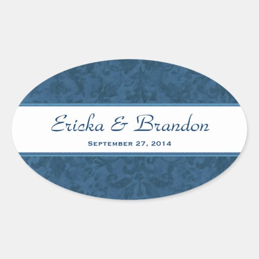 Oval-Aufkleber für die blaue Grunge Damask Ovaler Aufkleber (Vorderseite)