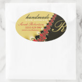 Oval Aufkleber für Red Lace & Gold Satin Handmade (Tasche)