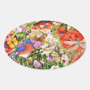 Oval-Aufkleber für Vögel und Schmetterlinge Ovaler Aufkleber