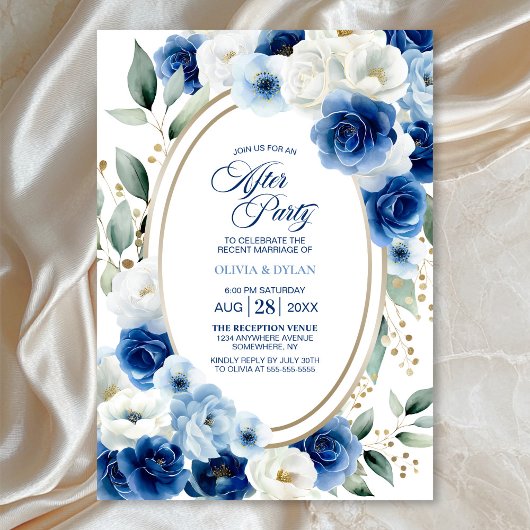 Oval Blue Floral Wedding After Party Einladung