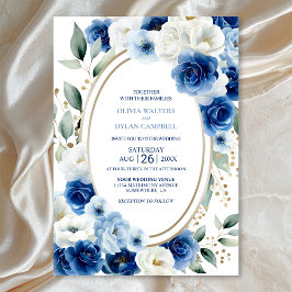 Oval Blue Floral Wedding Einladung