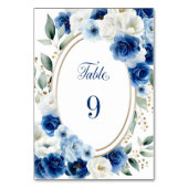 Oval Blue Floral Wedding Tischnummer (Rückseite)