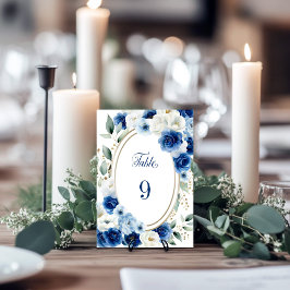 Oval Blue Floral Wedding Tischnummer