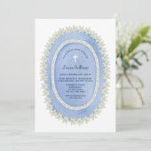 Oval Blue Frame Taufe Einladung (Stehend Vorderseite)