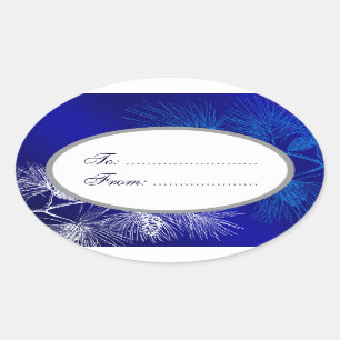 Oval Blue White Holiday Custom Gift Aufkleber für