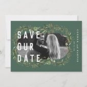 Oval Boho Bold QR Code Modernes Leafy Goldenes Fot Save The Date (Vorderseite)