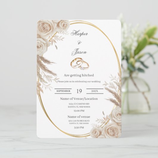 Oval Boho wedding ring Invitation Einladung (Stehend Vorderseite)