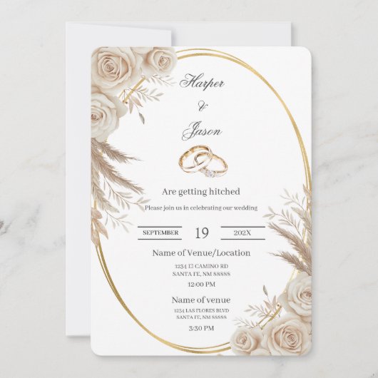 Oval Boho wedding ring Invitation Einladung (Vorderseite)