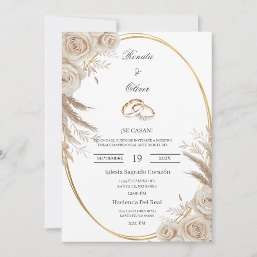 Oval Boho wedding ring Spanish Wedding Invitation Einladung (Vorderseite)