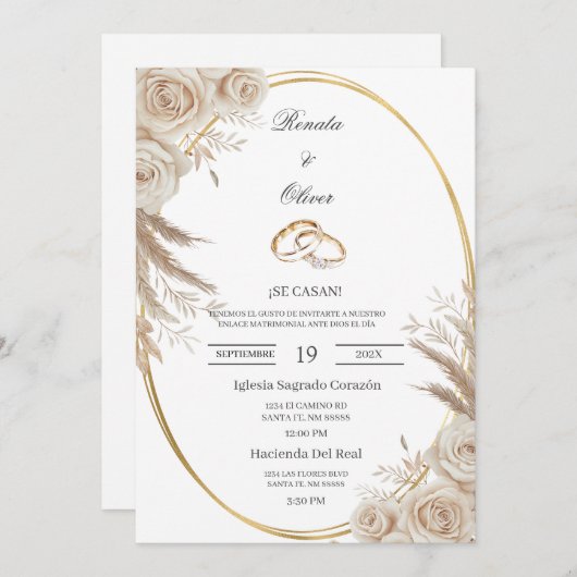 Oval Boho wedding ring Spanish Wedding Invitation Einladung (Vorne/Hinten)