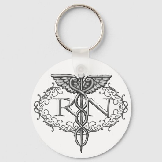 Oval Caduceus RN Nurse custom name keychain Schlüsselanhänger (Vorderseite)
