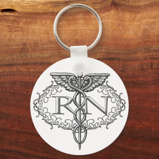 Oval Caduceus RN Nurse custom name keychain Schlüsselanhänger (Vorderseite)