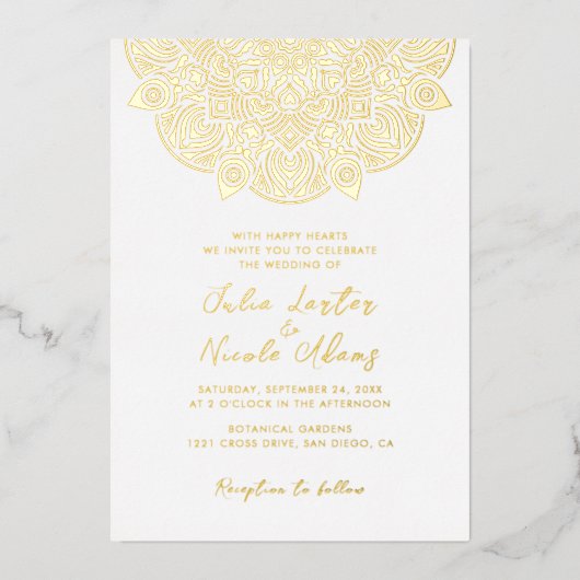 Oval Classic Mandala Wedding West Pacific Variant Folieneinladung (Vorderseite)