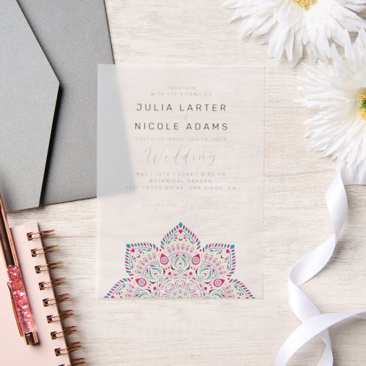 Oval Classic Mandala Wedding West Pacific Variant Pergament Einladungen (Hochzeit)
