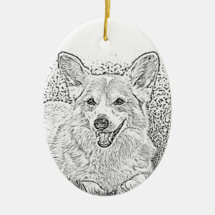 Oval Corgi Keramik Ornament
