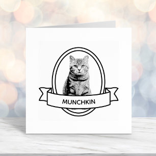 Oval Custom Pet Cat Foto und Name Ribbon Permastempel