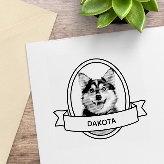 Oval Custom Pet Hund Foto und Name Ribbon Gummistempel