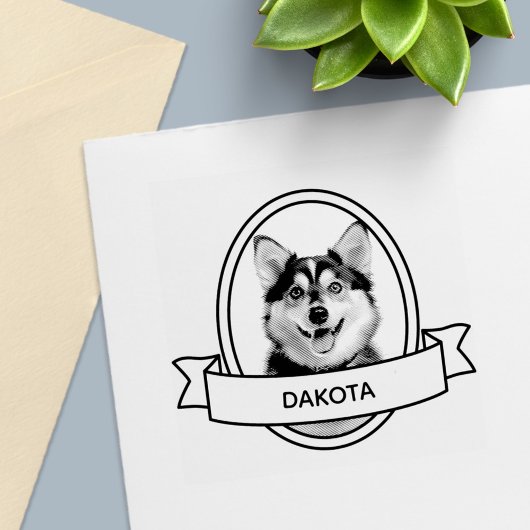 Oval Custom Pet Hund Foto und Name Ribbon Permastempel