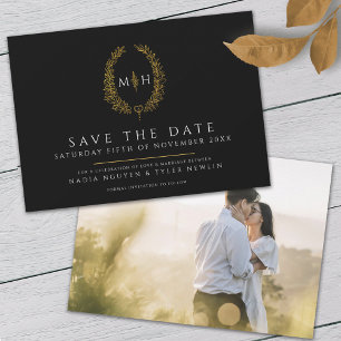 Oval der Blätter Schwarz-weiße Goldhochzeit Foto Save The Date