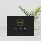Oval der Blätter Schwarz-weiße Goldhochzeit Foto Save The Date (Stehend Vorderseite)