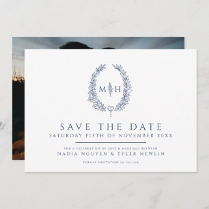 Oval der Blätter Weißblaue Foto Hochzeit Save The Date