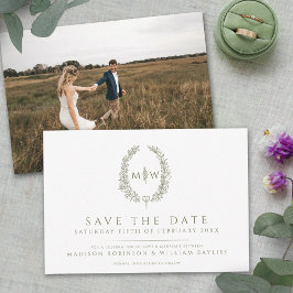Oval der Blätter Weißolivengrün Foto Hochzeit Save The Date