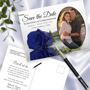 Oval des Navy Blue Rose Foto Hochzeit speichern da Ankündigungspostkarte