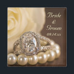 Oval Diamond Ring and White Rose Wedding Magnet<br><div class="desc">Customize the elegant Oval Diamond Ring and White Rose Wedding Square Magnet with the personal names of the bride and groom and specific marriage ceremony date to create a personalized keepsake wedding gift, party favor or save the date. These classy custom nuptial magnets feature a close up floral photograph of...</div>