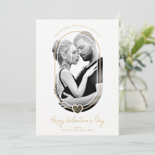 Oval Effect Black Heart Happy Valentine's Day Save The Date (Stehend Vorderseite)