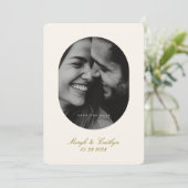Oval Elegante Hochzeits-Foto-Kalligrafie Save The Date (Stehend Vorderseite)
