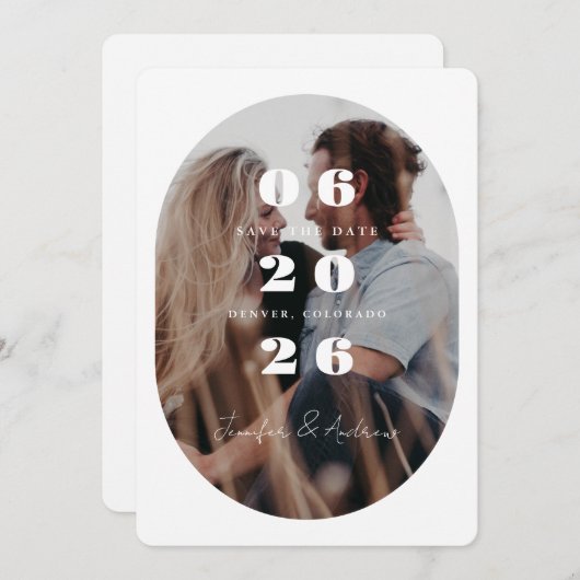 Oval extravaganter Rahmen Save The Date (Vorne/Hinten)