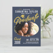 Oval Foto Abschluss Gold Arches ID896 Einladung (Stehend Vorderseite)