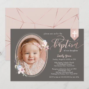 Oval Foto Rose Gold Banner Taufe einladen Einladung