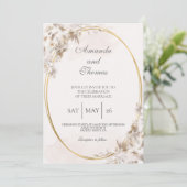 Oval geformt mit weißer Blume Hochzeit Einladung (Stehend Vorderseite)