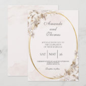 Oval geformt mit weißer Blume Hochzeit Einladung (Vorne/Hinten)