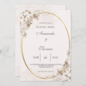 Oval geformt mit weißer Blume Hochzeit Einladung (Vorne/Hinten)