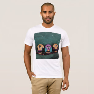 Oval geformte Eulen gegen die primitive Kunst des  T-Shirt