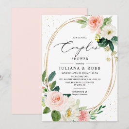 Oval Geometric Blush Pink Blumenpaare Dusche Einladung