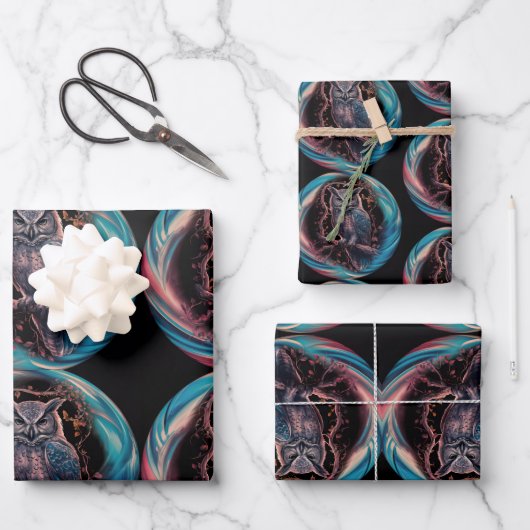 Oval Gerahmt Owl Personalisiert Name Geschenkpapier Set (Vorderseite)