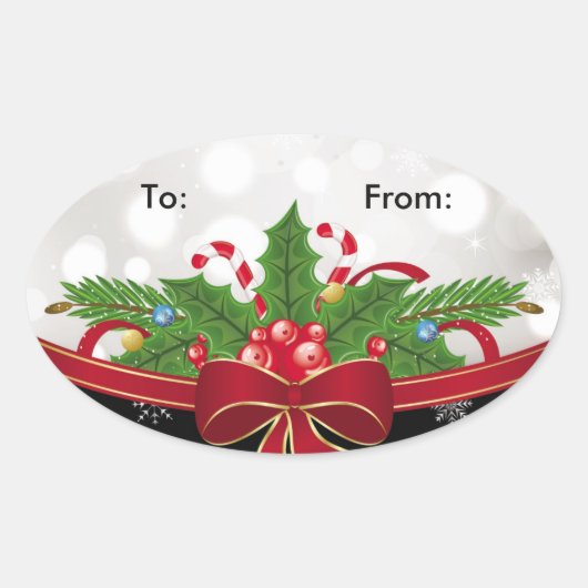 Oval-Geschenkmarke Sticker-Red Bow Ovaler Aufkleber (Vorderseite)