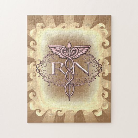 Oval Gold Caduceus RN Nurse Puzzle (Vertikal)