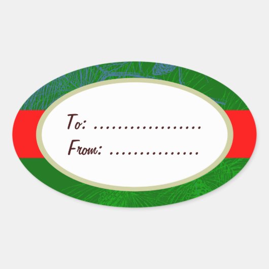 Oval Gold Label Red Ribbon Custom Holiday Geschenk Ovaler Aufkleber (Vorderseite)