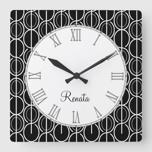 Oval grafische Muster Schwarz/Weiß Wanduhr (Vorderseite)